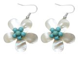 30mm White MOP Flower Shell with Turquoise Earrings