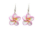 25mm White and Pink Fimo Flower w/ C.Z. Stone Earring