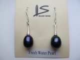 10-12mm Black Rice Fresh Water Pearl Earring
