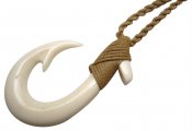 Buffalo Bone Ffsh Hook Necklace with Adjustable Brown Cord