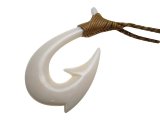 White Bone Fish Hook Necklace w/ Brown Cord