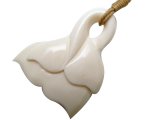 White Buffalo Double Whale Tail Bone Pendant with Brown Cord