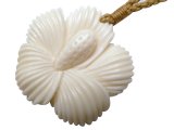White Bone Hibiscus Flower Necklace w/ Brown Adjustable Cord
