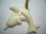 Double Dolphin Bone Necklace with Brown Adjustable Cord