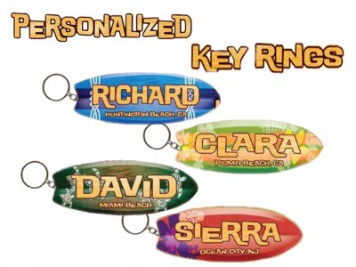 "Hawaii" Personalized Name Surfboard Keychain / Key Ring Kit