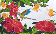 Hand Painted Tropical Flowers & Humming Bird Sarong