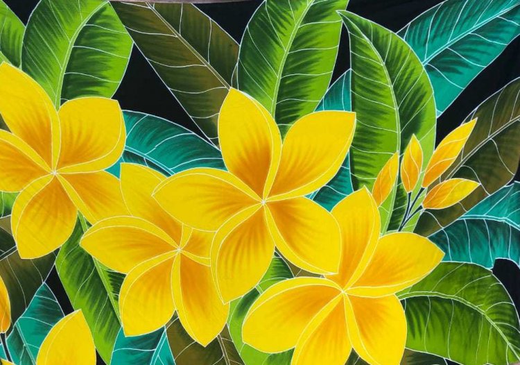 Hand Painted Tropical Flowers Sarong - Click Image to Close