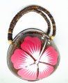Hawaii Coconut Bag Painted w/ Pink Hibiscus