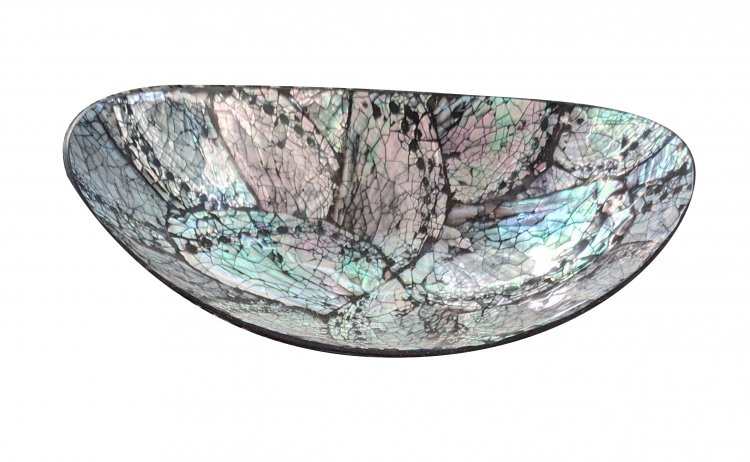 17.5x10cm Oval Abalone Shell Inlay Resin Bowl - Click Image to Close
