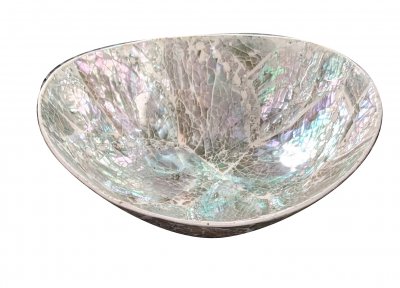 17.5x10cm Oval White Abalone Shell Inlay Resin Bowl
