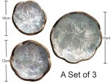 10,12 &15cm Set Teakwood w/ White Abalone Shell Inlay Bowls