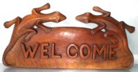 14" Two Gecko with "Welcome" Wood Sign