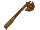 40cm Wood Carved Axe War Club Weapon w/ Hemp Cord Warp Handle