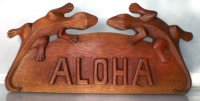14" Two Geckos with "Aloha" Wood Sign