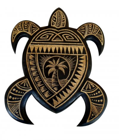 12" / 30x25cm Wood Craved Turtle Tribal & Palm Tree Sign