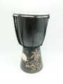 20cm, Hawaii Dolphin & Palm Tree Carved Wood Drum In Black