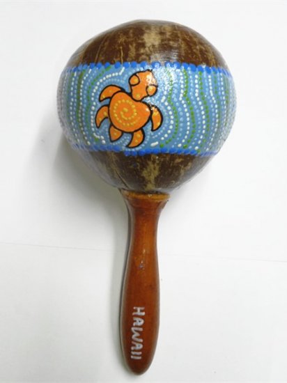 Hawaii Coconut Maracas w/ Painted Turtle - Click Image to Close