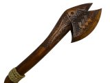 50cm Wood Carved Axe War Club Weapon w/ Hemp Cord Warp Handle