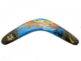 40cm Wood Boomerang Carved w/ Hibiscus, Painted Island Map