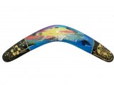40cm Wood Boomerang Carved w/ Hibiscus & Turtle, Painted Island