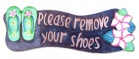 16" Please Remove Your Shose Mahalo Green Flip Flop Plumeria