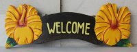16" "Welcome" w/ Yellow Hibiscus Wood Sign