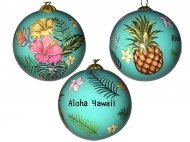 Hand Painted "Aloha Hawaii" Floral Pineapple Christmas Ornament