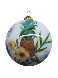 Hand Painted "Maui" Pineapple & Tropical Flowers Ornament, 54/cs