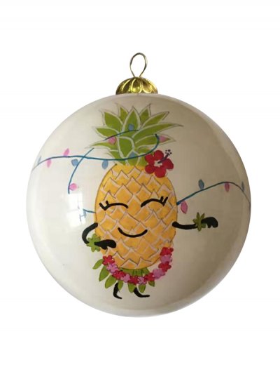 Hand Painted "Hawaii" Pineapple Christmas Ornament, 54pcs/case