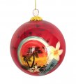 Hand Painted "Hawaii" palm Trees & Plumeria Ornament (Red)