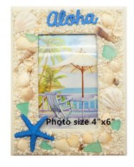 6" Aloha Natural Sea Shell Photo Frame Photo size 4"X6"