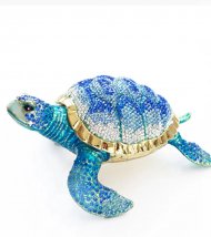 2" / 4.5cm Blue & White Crystal Turtle Jewelry Trinket Box
