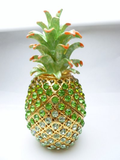 5" Green Crystal Pineapple Jewelry Box