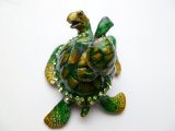3” Crystal Green Turtle Jewelry Box w/1.5” Small Turtle