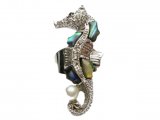 Abalone Shell Sea Horse Ring w/C.Z.Stone&Pearl One Size Fit All