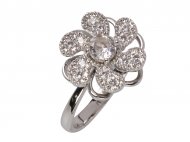 Crystal Floral Spinnable Rhodium Plated Adjustable Ring