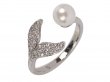 Crystal Whale Tail Rhodium Plated Adjustable Ring