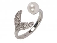 Crystal Whale Tail Rhodium Plated Adjustable Ring