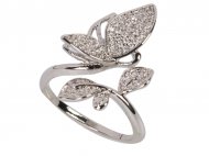 Crystal Butterfly Rhodium Plated Adjustable Ring