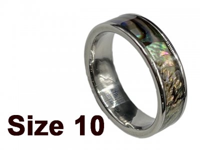 (Size 10) Stainless Abalone Flat Top Ring