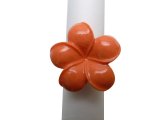 22mm Pink Synthetic Coral Plumeria Flower Adjustable Ring
