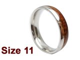 (Size 11) 6mm Stainless Steel Ring with Dark Koa Wood Ring