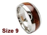 (Size 9) 8mm Stainless Steel Ring with Dark Koa Wood Ring