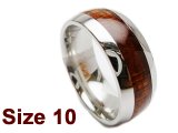 (Size 10) 8mm Stainless Steel Ring with Dark Koa Wood Ring