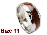 (Size 11) 8mm Stainless Steel Ring with Dark Koa Wood Ring
