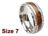(Size 7) 8mm Koa Wood Stainless Steel Ring w/C.Z.Stone