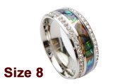 (Size 8) 8mm Abalone Shell Stainless Steel Ring w/C.Z.Stone
