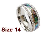 (Size 14) 8mm Abalone Shell Stainless Steel Ring w/C.Z.Stone