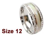 (Size 12) 8mm White Opal Stainless Steel Ring w/C.Z.Stone