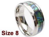 (Size 8) 8mm Abalone Shell Stainless Steel Ring
